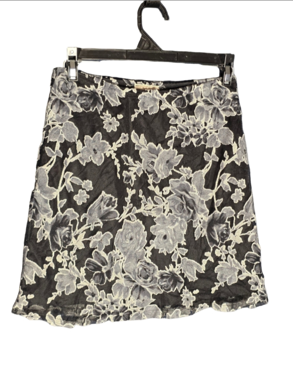 Women's Divine Floral Mini Skirt Black White Size M vintage lace cottagecore